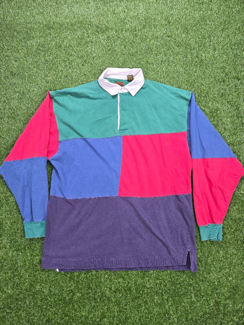 Vintage Boston Traders Rugby Polo Shirt Mens Large Colorblock 90s Split Hem